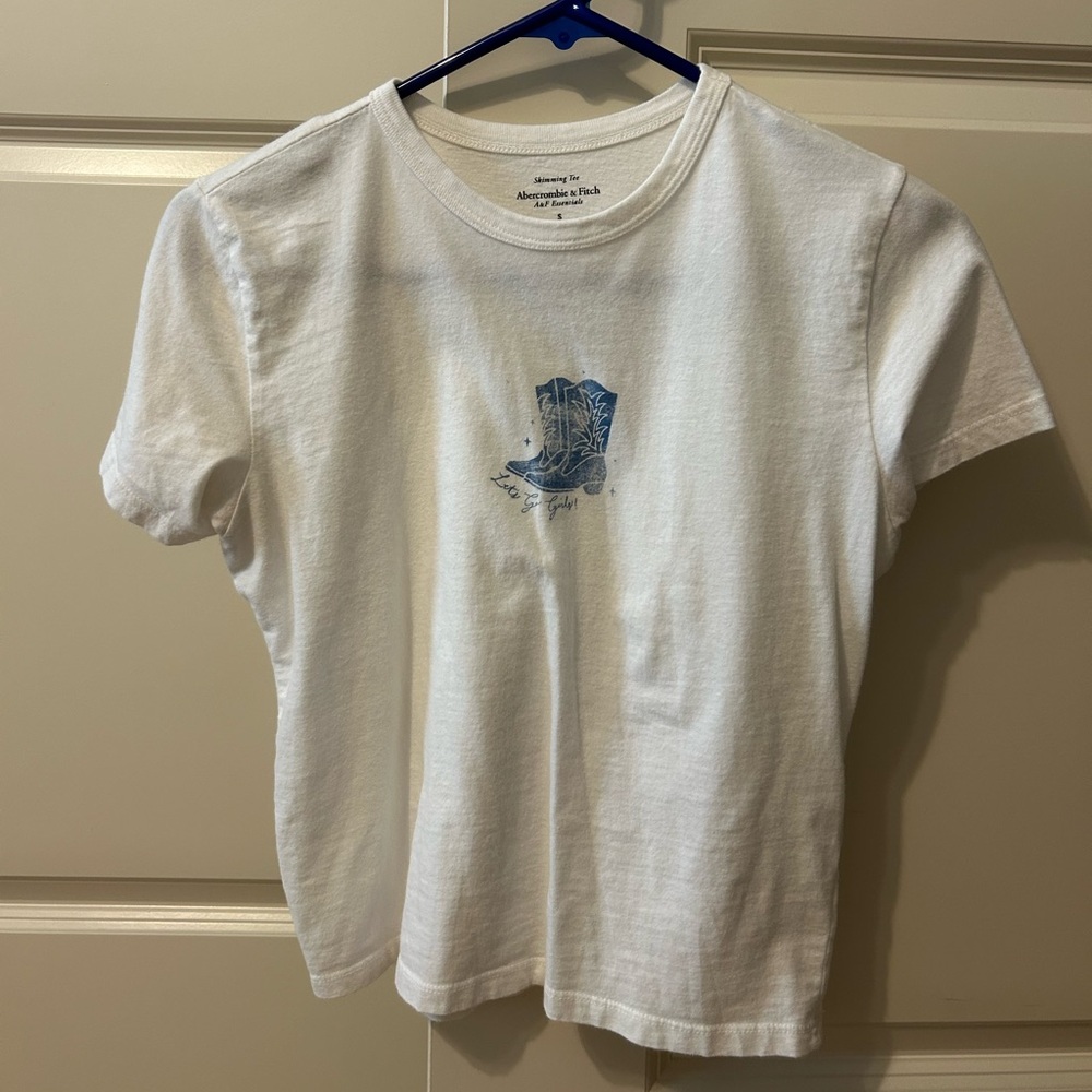 Abercrombie White T-Shirt with Blue Boot Design